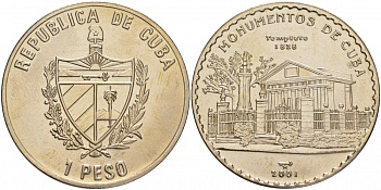 Куба 1 песо 2001 серия монументы Кубы, ЧАСОВНЯ ЭЛЬ-ТЕМПЛЕТЕ (EL TEMPLATE), ГАВАНА KM 851 медно-никель UNC M27-19