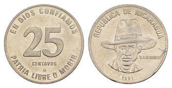 Никарагуа 25 сентаво 1981 KM 51 сталь плакированная никелем 4641-312