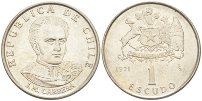 Чили 1 эскудо 1971 Хосе Мигель Каррера KM 197 медно-никель 187-354