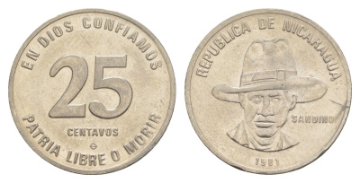 Никарагуа 25 сентаво 1981 KM 51 сталь плакированная никелем 4641-312
