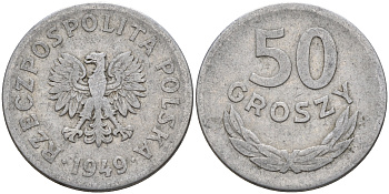 Польша 50 грошей 1949 KM 44а, Parchimowicz 209b алюминий 4161-626