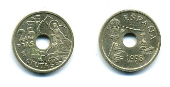 Испания 25 песет 1998 Сеута (Ceuta), Хуан Карлос I (1975-2014) KM 990 медь цинк никель 51-5239
