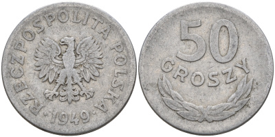 Польша 50 грошей 1949 KM 44а, Parchimowicz 209b алюминий 4161-626