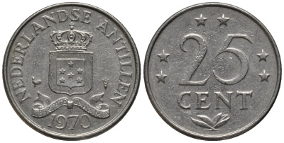 Нидерландские Антилы 25 центов 1970 Юлиана (1948-1980) KM 11 никель 4576-1224