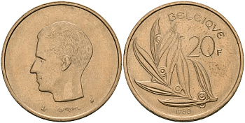 Бельгия 20 франков 1980 Belgique, Бодуэн I (1951-1993) KM 159 никель бронза 4135-1036