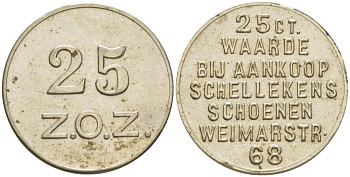 НИДЕРЛАНДЫ СКИДОЧНЫЙ ЖЕТОН ND 25 Z.O.Z., ДИАМЕТР 20 ММ. белый металл 28-755