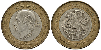 Мексика 20 песо 1993 Мигель Идальго-и-Костилья, центральный круг серебро KM 561 биметалл 00-00