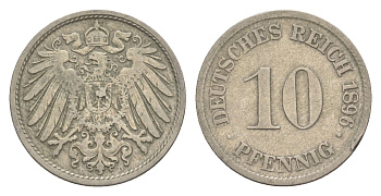 Германия 10 пфеннигов 1896 D, Вильгельм II (1888-1918) KM 12, J. 13 медно-никель 4644-1144