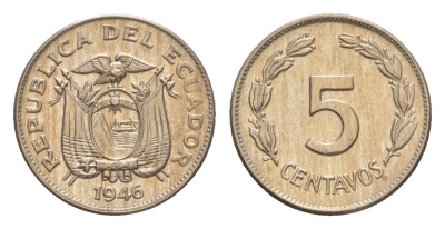 Эквадор 5 сентаво 1946 KM 75b медно-никель aUNC 4640-1127