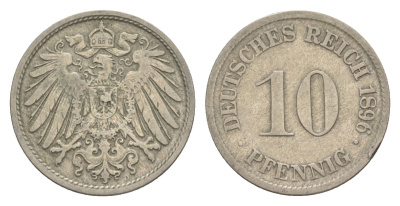 Германия 10 пфеннигов 1896 D, Вильгельм II (1888-1918) KM 12, J. 13 медно-никель 4644-1144