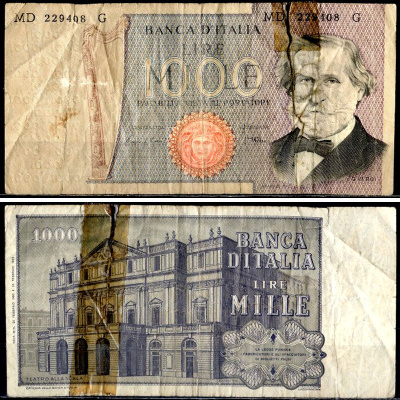 Италия 1000 лир 1980 Pick 101 g бумага 6281-51-4-2