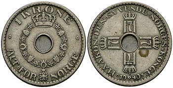 Норвегия 1 крона 1940 Хокон VII (1905-1957) KM 385 медно-никель 4138-831