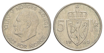 Норвегия 5 крон 1965 Улаф V (1957-1991) KM 412 медно-никель 4162-312