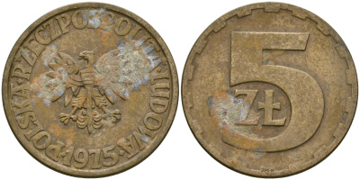 Польша 5 злотых 1975 Ленинградский монетный двор KM 81.1 латунь 4364-1727