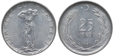 ТУРЦИЯ 25 КУРУШЕЙ 1967 KM 892.3 нержавеющая сталь 62-434