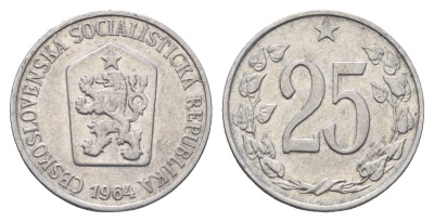 Чехословакия 25 геллеров 1964 редкий год KM 54 алюминий 4678-621