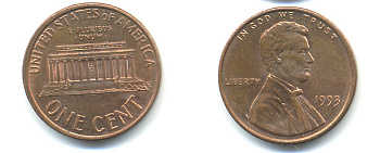 США 1 цент 1993 Авраам Линкольн KM 201b цинк плакированный медью 86-264