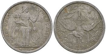 Французская Новая Каледония 1 франк 1982 птица кагу, (IEOM) KM 10, Schoen 10, Lec 45 алюминий    51-1924