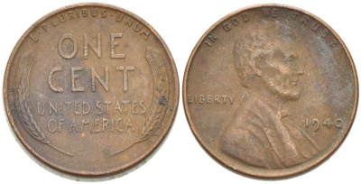 США 1 ЦЕНТ 1940 ЛИНКОЛЬН KM 132 бронза 3309-1246