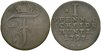 Вальдек-Пирмонт 1 пфенниг 1797 PS KM 42 медь 99-815