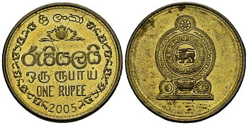 Шри-Ланка 1 рупия 2005 KM 136.3 сталь плакированная латунью 4167-336