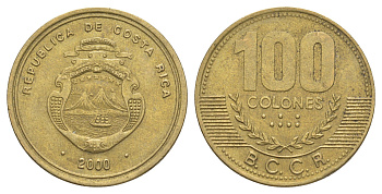 Коста-Рика 100 колонов 2000 KM 240 алюминиевая бронза 4631-755