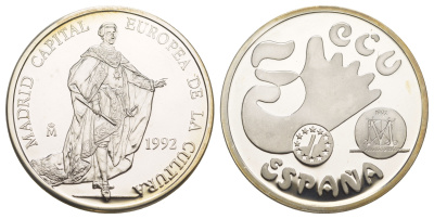 Испания 5 экю 1992 Мадрид - столица европейской культуры X M11 серебро PROOF 1083-5-63