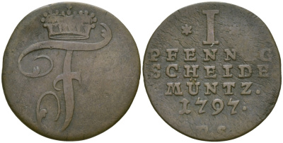 Вальдек-Пирмонт 1 пфенниг 1797 PS KM 42 медь 99-815