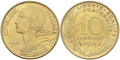 Франция 10 сантимов 1975 тип Марианна KM 929 медь алюминий никель 4594-1162