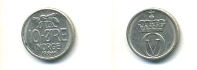 НОРВЕГИЯ 10 ЭРЕ 1969 ПЧЕЛА KM 411 медно-никель 80-855