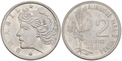 БРАЗИЛИЯ 2 СЕНТАВО 1975 FAO, ГОЛОВА СВОБОДЫ ВЛЕВО KM 586 нержавеющая сталь 187-529