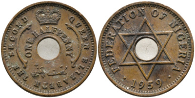 Нигерия 1/2 пенни 1959 Елизавета II (1952-), Британский протекторат KM 1 бронза 4387-263