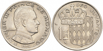 Монако 1 франк 1974 Ренье III (1949-2005) KM 140 никель 73-1132