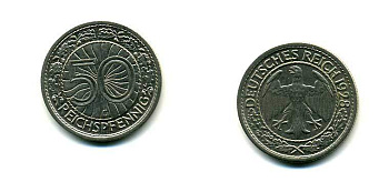 Германия 50 рейхспфеннигов 1928 G KM 49, J.324 никель 179-645