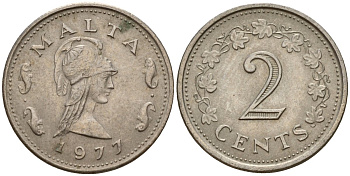 Мальта 2 цента 1977 Пентесилея, царица амазонок KM 9 медь цинк 4154-716