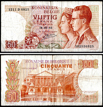Бельгия 50 франков 1966 Pick 139 (3) бумага 6300-20-1-2