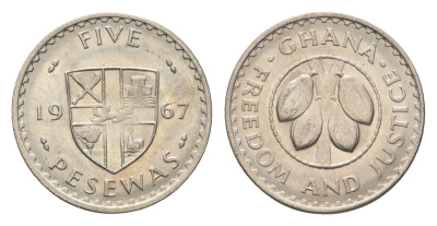 Гана 5 песев 1967 KM 15 медно-никель UNC 4668-617