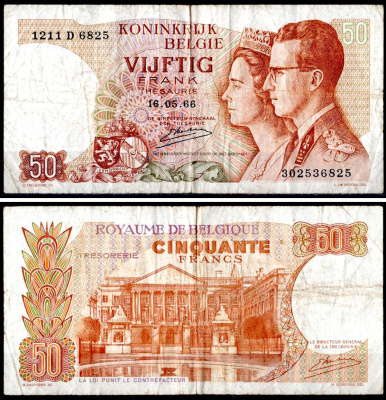 Бельгия 50 франков 1966 Pick 139 (3) бумага 6300-20-1-2