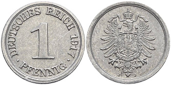 Германия 1 пфенниг 1917 J KM 24, J. 300, Weege 2 алюминий 4547-117
