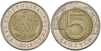 Польша 5 злотых 2015 MW KM 284 биметалл 4584-231