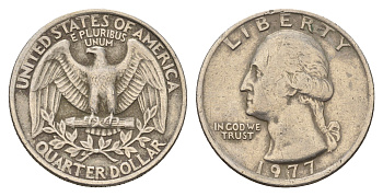 США 25 центов (квотер) 1977 Вашингтон KM A164a медь плакированная медно-никелем 4681-434