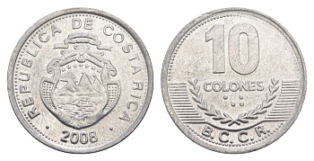 Коста-Рика 10 колонов 2008 KM 228b алюминий aUNC 4635-1227