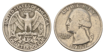 США 25 центов (квотер) 1977 Вашингтон KM A164a медь плакированная медно-никелем 4681-434
