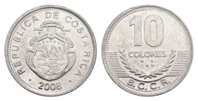 Коста-Рика 10 колонов 2008 KM 228b алюминий aUNC 4635-1227