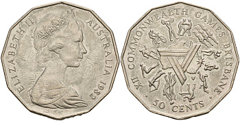 Австралия 50 центов 1982 Елизавета II (1952-2022), XII игры стран Британсого содружества KM 74 медно-никель  UNC  4157-933