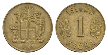 Исландия 1 крона 1963 KM 12a никель латунь 4633-1241