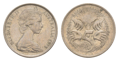 Австралия 5 центов 1978 Елизавета II (1952-2022) молодой портрет, ехидна KM 64 медно-никель 4152-255