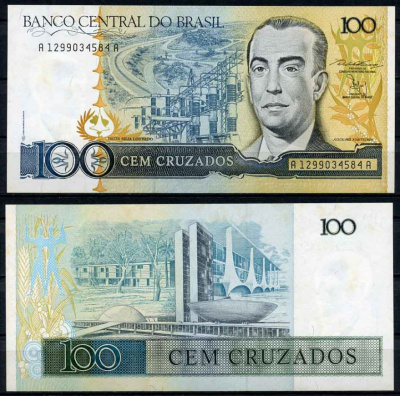 Бразилия 100 крузадо ND (1986-1988) серия A 1299, Жуселину Кубичек Pick 211 b бумага UNC (пресс) 2196-38-2-2