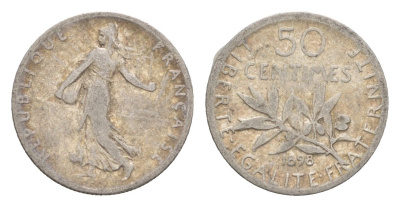 Франция 50 сантимов 1898 KM 854 серебро 4655-625