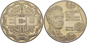 Нидерланды 10 экю 1992 король Виллем I, расширение торговли со всеми странами, диаметр 39 мм, медно-никель UNC 1077-7-63